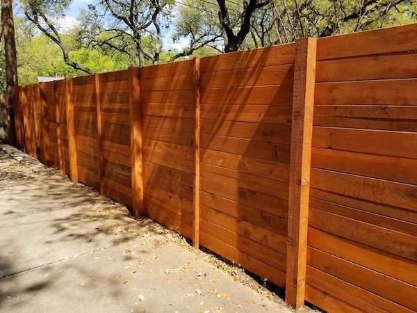horizontal style fence with stain